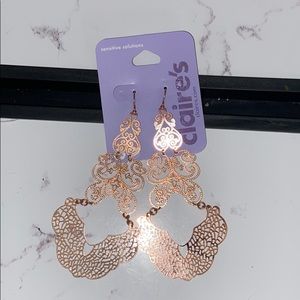 Rose gold colored chandelier style earrings